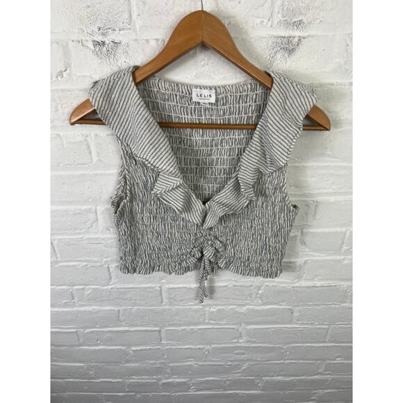 Le Lis Collection Women's Striped Smocked Ruffle Crop Top Gray/White Size Medium - Picture 2 of 6